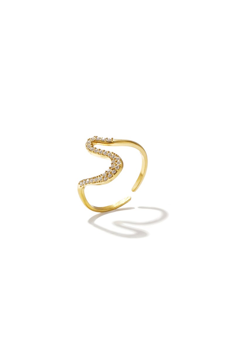 Bijoutheek Ring (Sieraad) Golf Witte Steentjes Goudkleurig