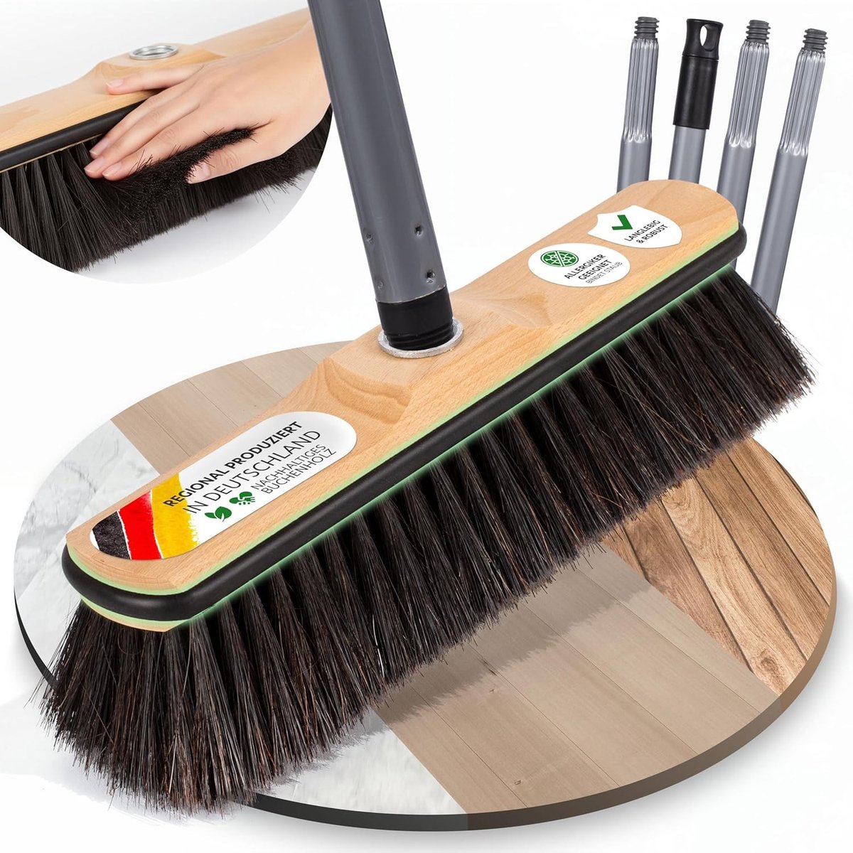 Premium Bezem met Steel - Hout - 28 cm - Paardenhaarmix - Voor Huis en Keuken