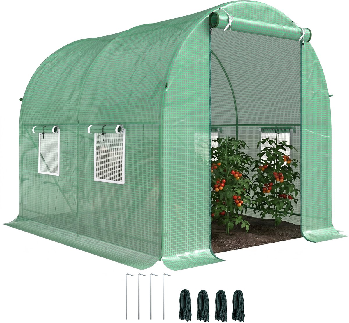 Foliekas tomatenkas kweekkas folietunnel koude kas met raam groen 5 m² 2.5L x 2l x 2H m - versterkt stalen frame - Ø 1,8 cm + 140 g/m²-ramen van hogedichtheid-PE