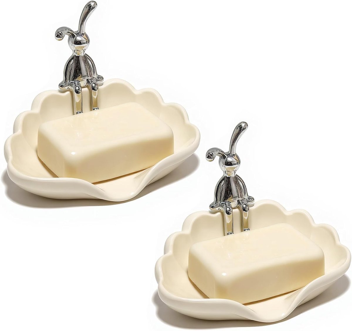 Ceramic Soap Dish, 2 Pieces, Soap Dish, Creative Soap Dish, for Soap Sponges, Bathroom, Shower, Kitchen - ShopVlot