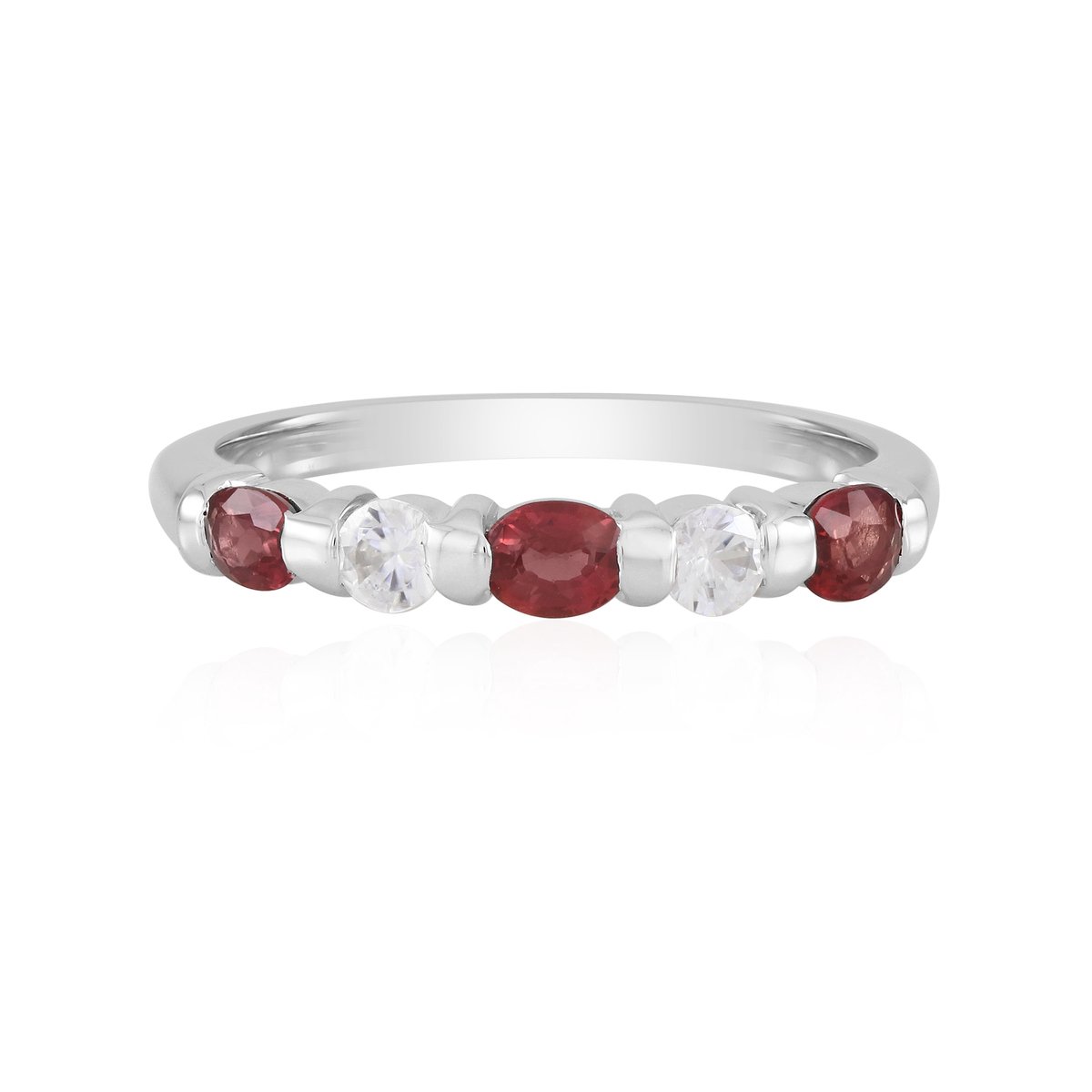 Cavill - Elegante Zilveren Ring - 925 Sterling Zilver Geplateerd - 0,58 ct Ovale Robijn Tanzania - 0,30 ct Zirkonen - Luxe Sieraad