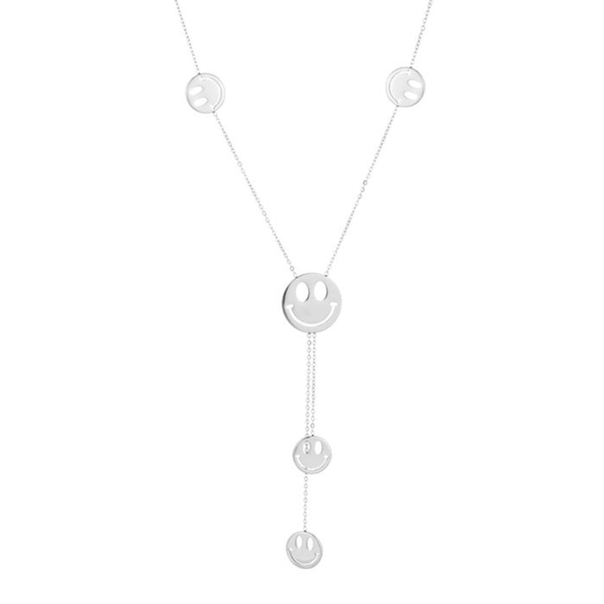 Bijoutheek Collier Y-Vorm Happy Smiley Face Zilverkleurig