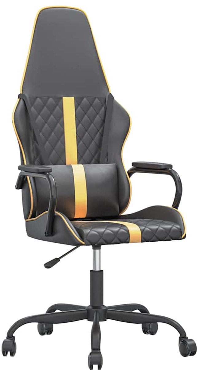 vidaXL Massage - gamestoel - kunstleer - zwart - en - goudkleurig