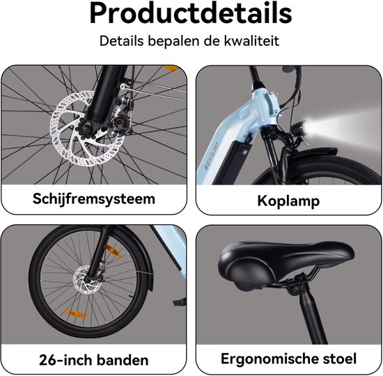 Vankel C03 Elektrische Fiets - 26 inch Lage Instap - 36V 655Wh Accu - 80 km Actieradius - Shimano 7 Versnellingen -Blauw van VANKEL — afbeelding 4