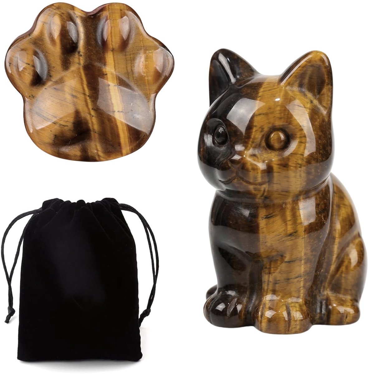 Solidchoice - Tijgersoog Kristallen Kat & Poot Beeldje - 2 Stuks
