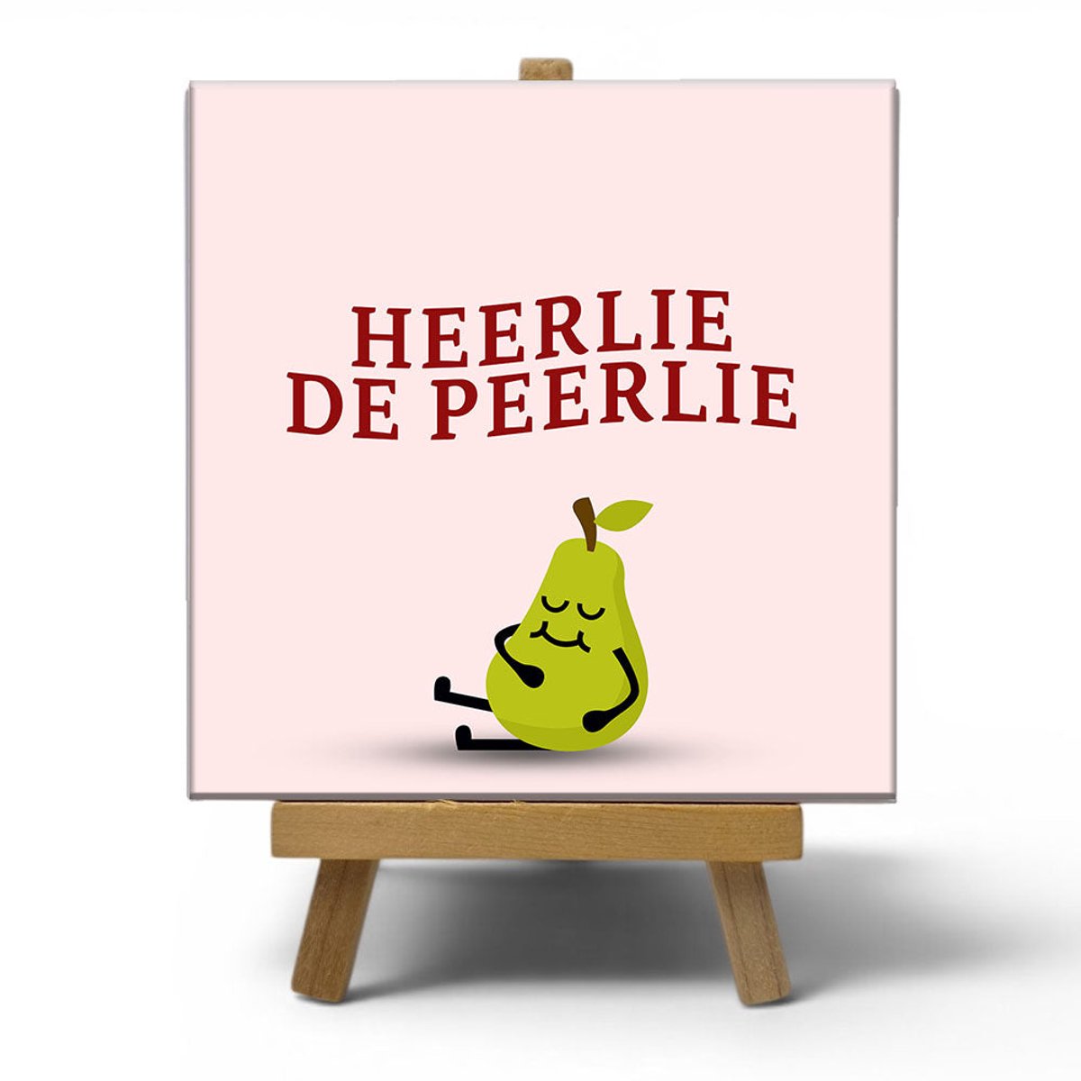 NewCity Geschikt voor Keramisch cadeau tegel Heerlie de peerlie - Grappige spreuktegel - Cadeau idee voor vrienden - 11 x 11 cm - Inclusief standaard