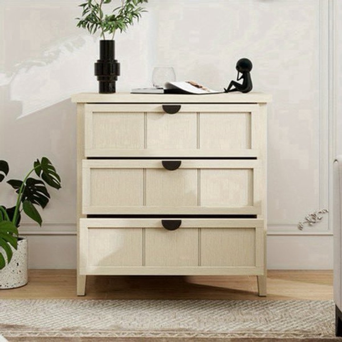 Ladekastje – 3-laden kastje – Opbergkast – Bureaukast – Zijkast – Naturel Kleur – Compact 80×40×8 cm – Duurzaam en Stijlvol Design