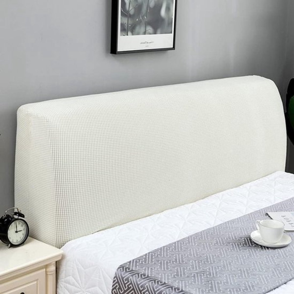 Stretchtop Hoofdbordhoes, Beschermende en Verstelbare Hoofdbordcover, Witte Hoofdbordbescherming voor 180-200 cm