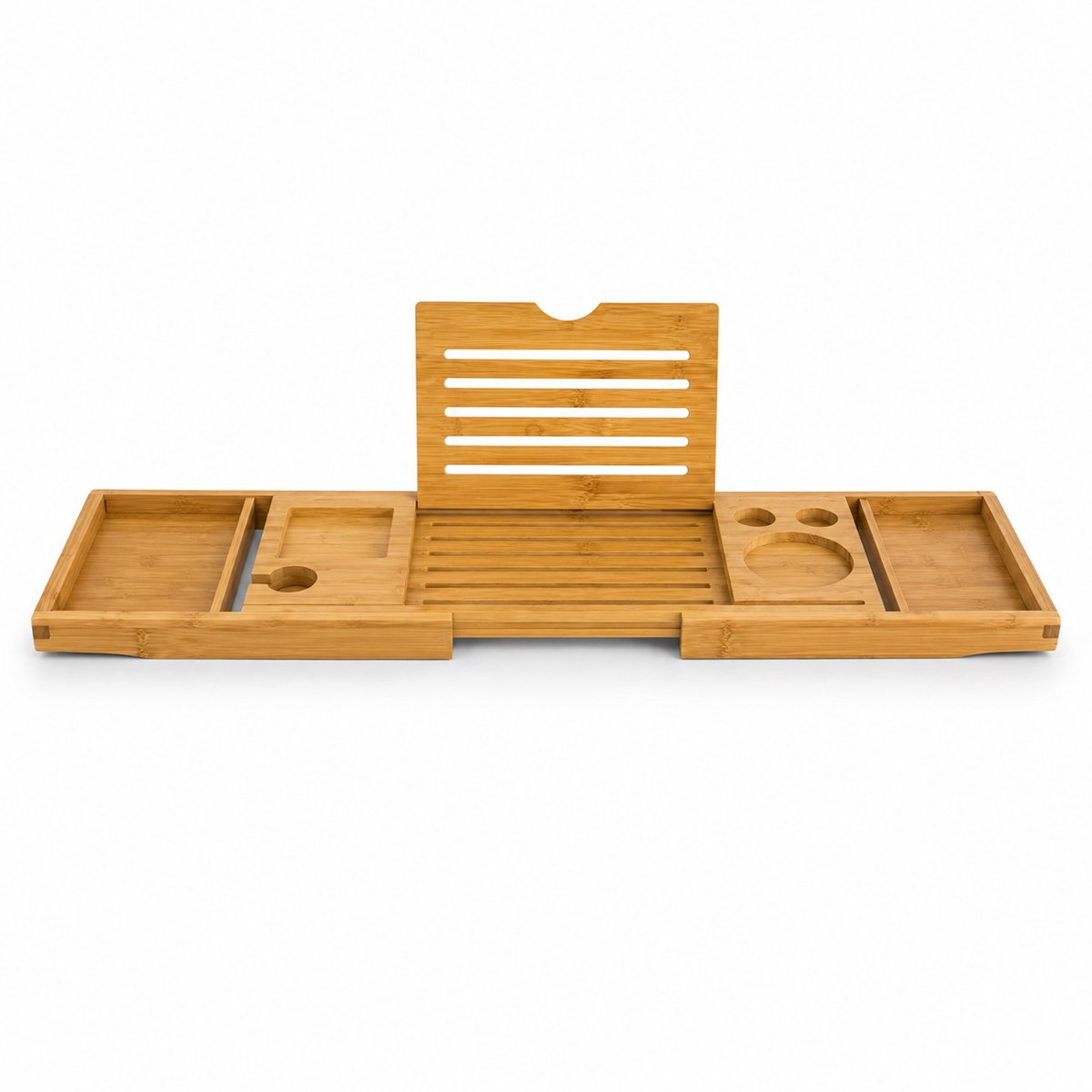 ZoeZo Bamboe Badplank - Uitschuifbaar Badrek met Boek en Tablethouder - Ruimte voor Telefoon en Glas - Bamboe Hout - 75-110 cm