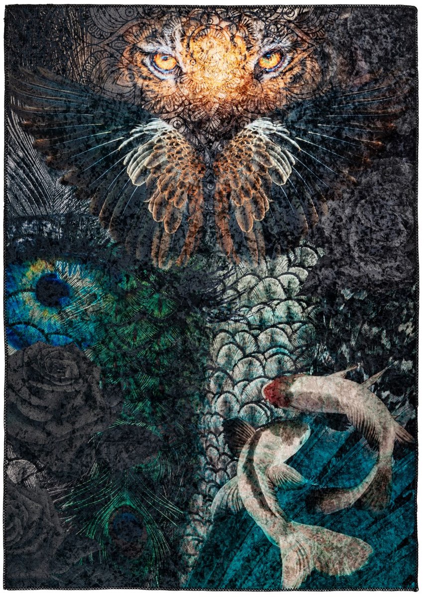 Padiro laagpolig vloerkleed 120 x 170 cm - meerkleurig - karaktervolle dierenprint - geschikt voor vloerverwarming - van polyester chenille