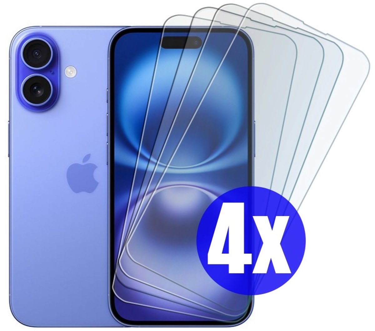 Screenprotector geschikt voor iPhone 16 Plus - Gehard Glas - Tempered Glass Armor Screen Cover - 4 Stuks