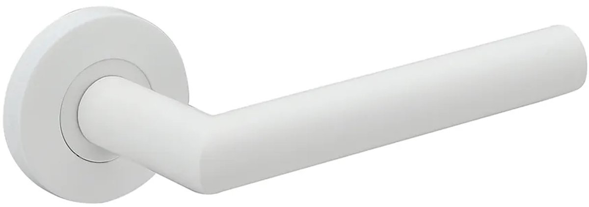 Deurkruk Amari rond 20mm haaks op rozet mat wit PVD gecoat