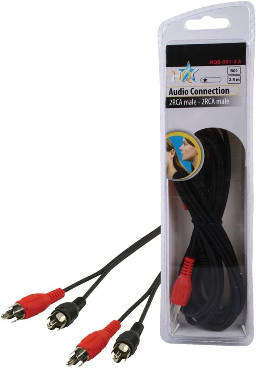 HQ B-001-2.5 connection cable 2x RCA to 2x RCA RCA black - ShopVlot