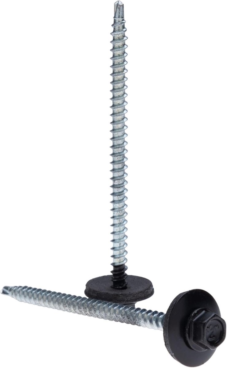 4.8 x 100 mm Roof Screws, Hex Head Self Drilling Multi-Coloured (RAL 9005 Jet Black) Roof Screws with EPDM Sealing - ShopVlot