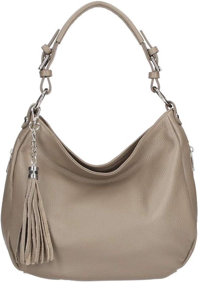 Toscana women's genuine leather shoulder bag, made in Italy, taupe - ShopVlot
