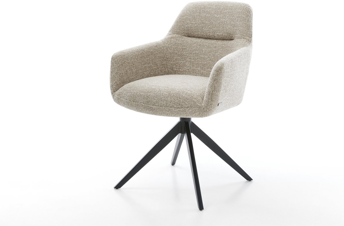 Eetkamerstoel Pejo-Flex kruisframe breed zwart geweven stof beige 360° draaibaar rocker-functie pocketveer kern