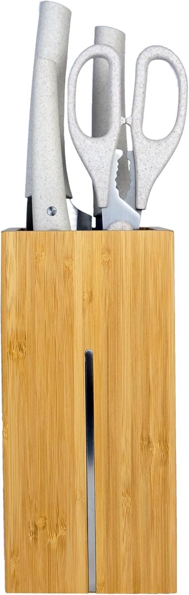 Homey's Vitt Kitchen Set - 5-piece - Durable Knife Block with Scissors - Stainless Steel/Wheatgrass - ShopVlot