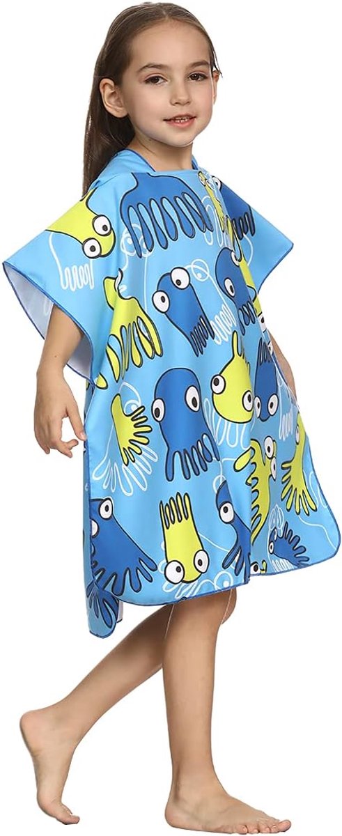 Kid Hooded Beach Towel for Girls Boys Toddlers Pool Swimming Towel with Hood Bath Towel Wrap with Hat (Octopus, M - ShopVlot
