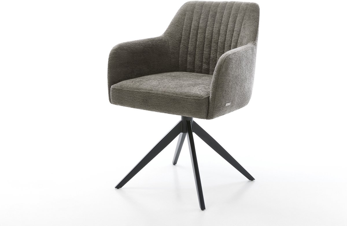 Eetkamerstoel Greg-Flex kruisframe breed zwart bouclé zacht mud 360° draaibaar rocker-functie pocketveer kern