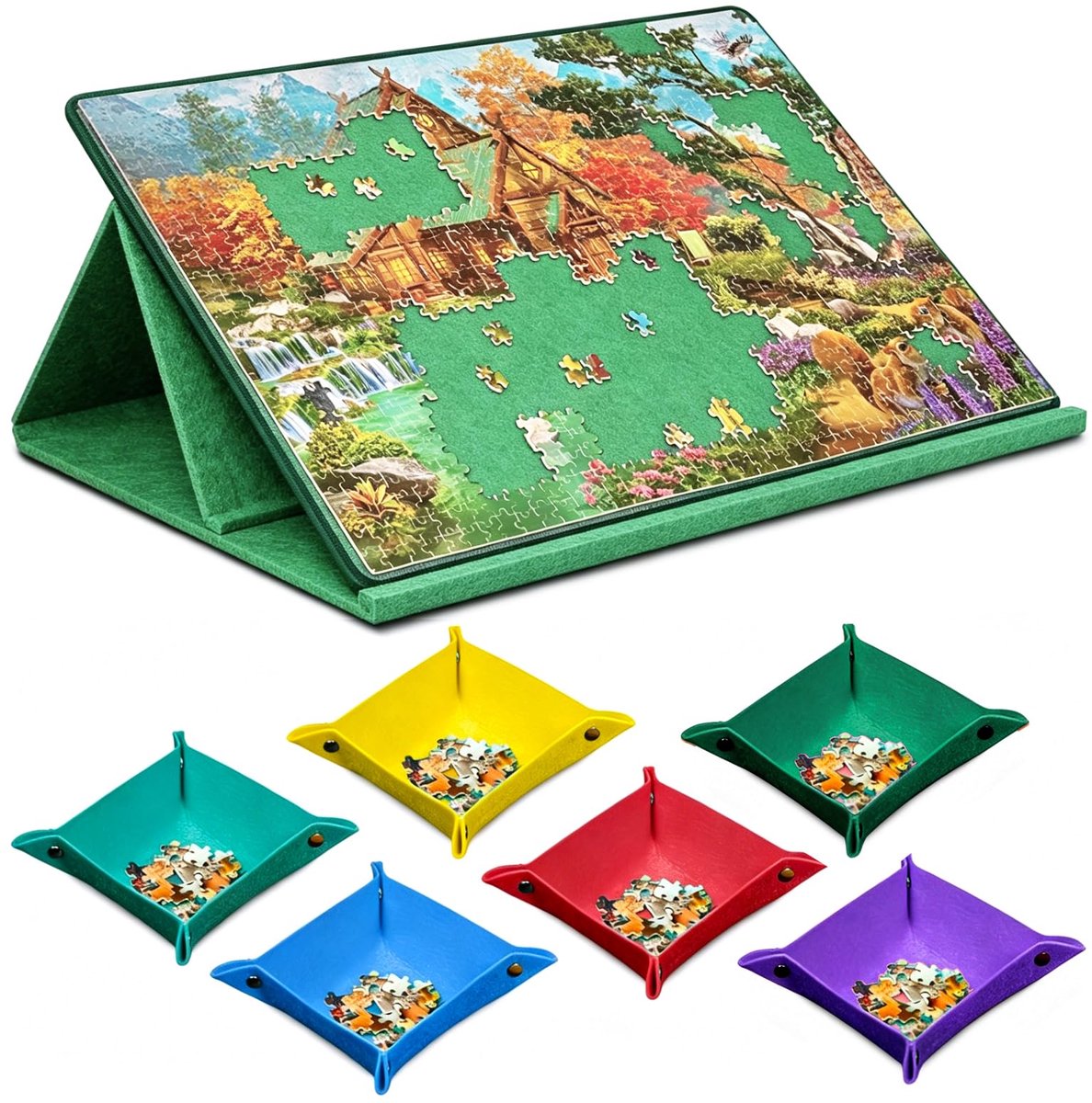Puzzelplank 1000 stukjes, puzzelbord met 2-in-1 stand- en afdekkingsontwerp, draagbaar puzzelbord met 6 gekleurde - ShopVlot