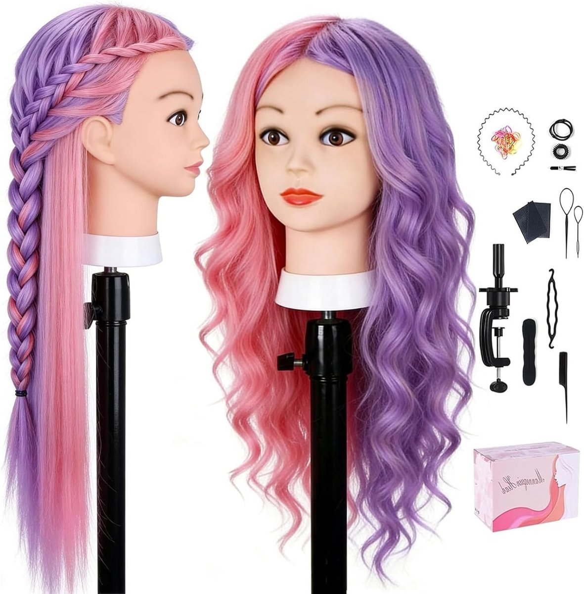 TopDirect Hair Head 66 cm Doll Head for Styling Long Hair, 50% Natural Hair, Training Head, Practice Head, Hairdresser - ShopVlot