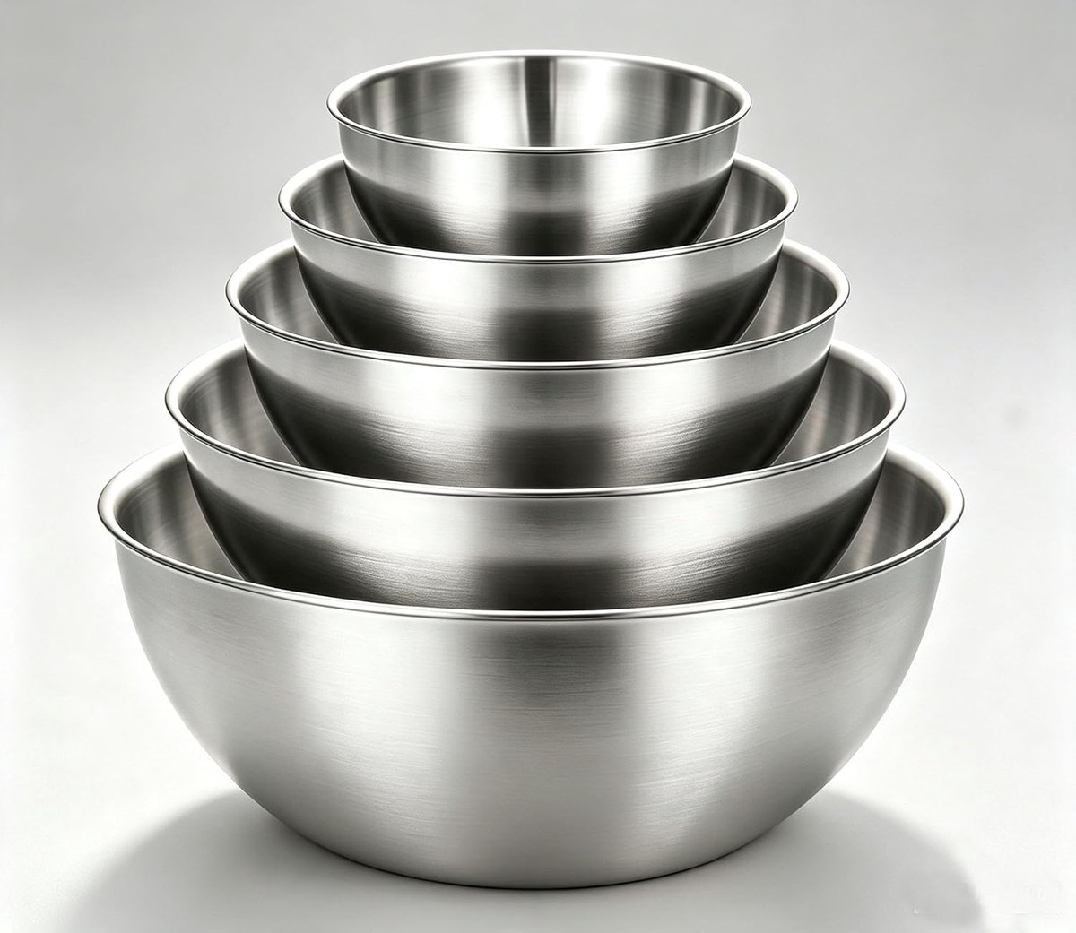 Roerkom 5-delige set roestvrij staal kom set slakom, zilver - 5 maten kommen, 0,7 l / 1,2 l / 1,8 l / 2 l / 4 l - ShopVlot