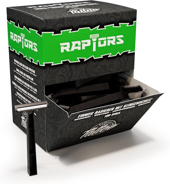 Believa Tattoo Raptors disposable shaver - 100 pieces - black - double edged - disposable shaver for studio & care - ShopVlot
