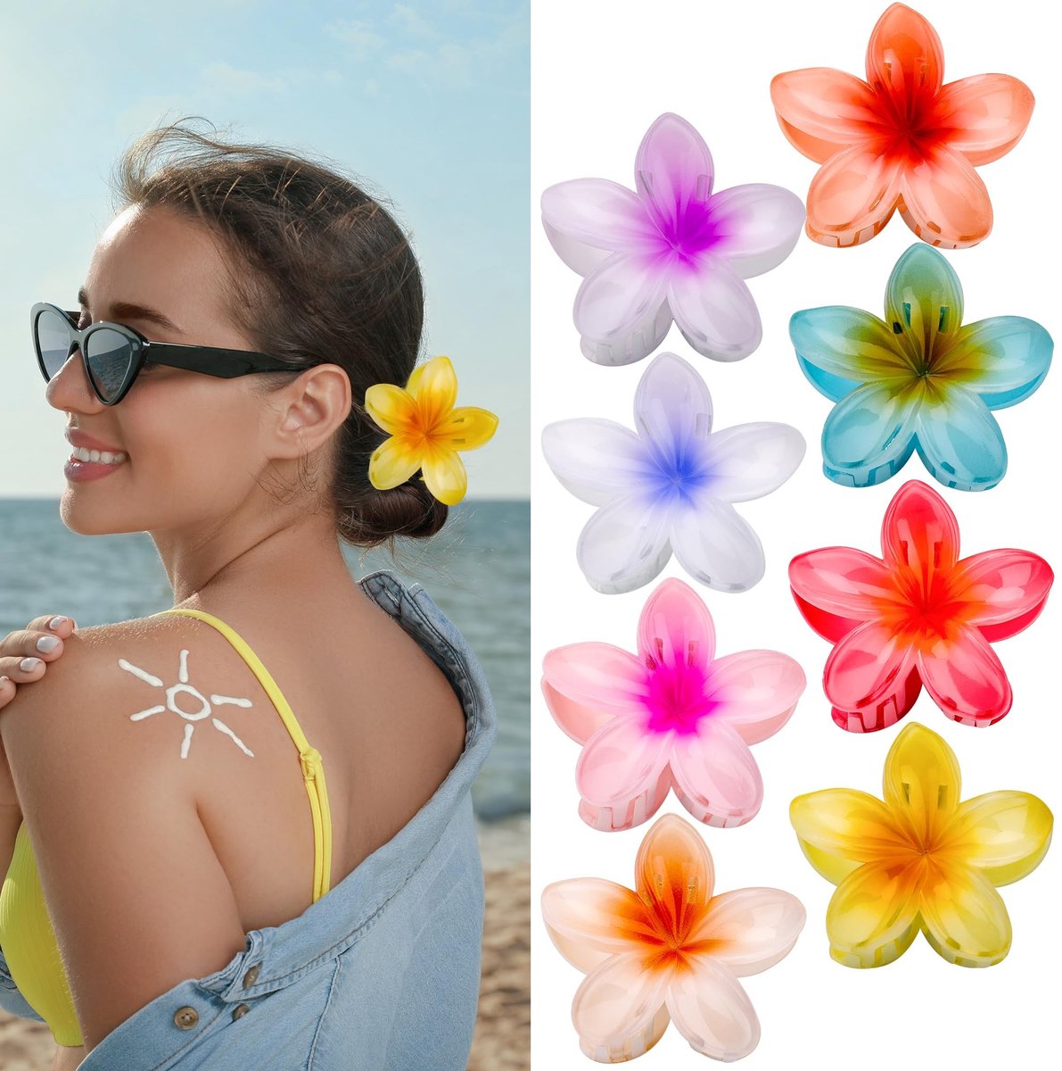 Inovra Plus - Bloemhaarklauwclips 8 Stuks Voor Dik Haar - Sterke Grip - Bloem Haarclips Vrouwen Meisjes - Vakantie Geschenken - Haaraccessoires - Hawaiiaanse - Zonder Slip