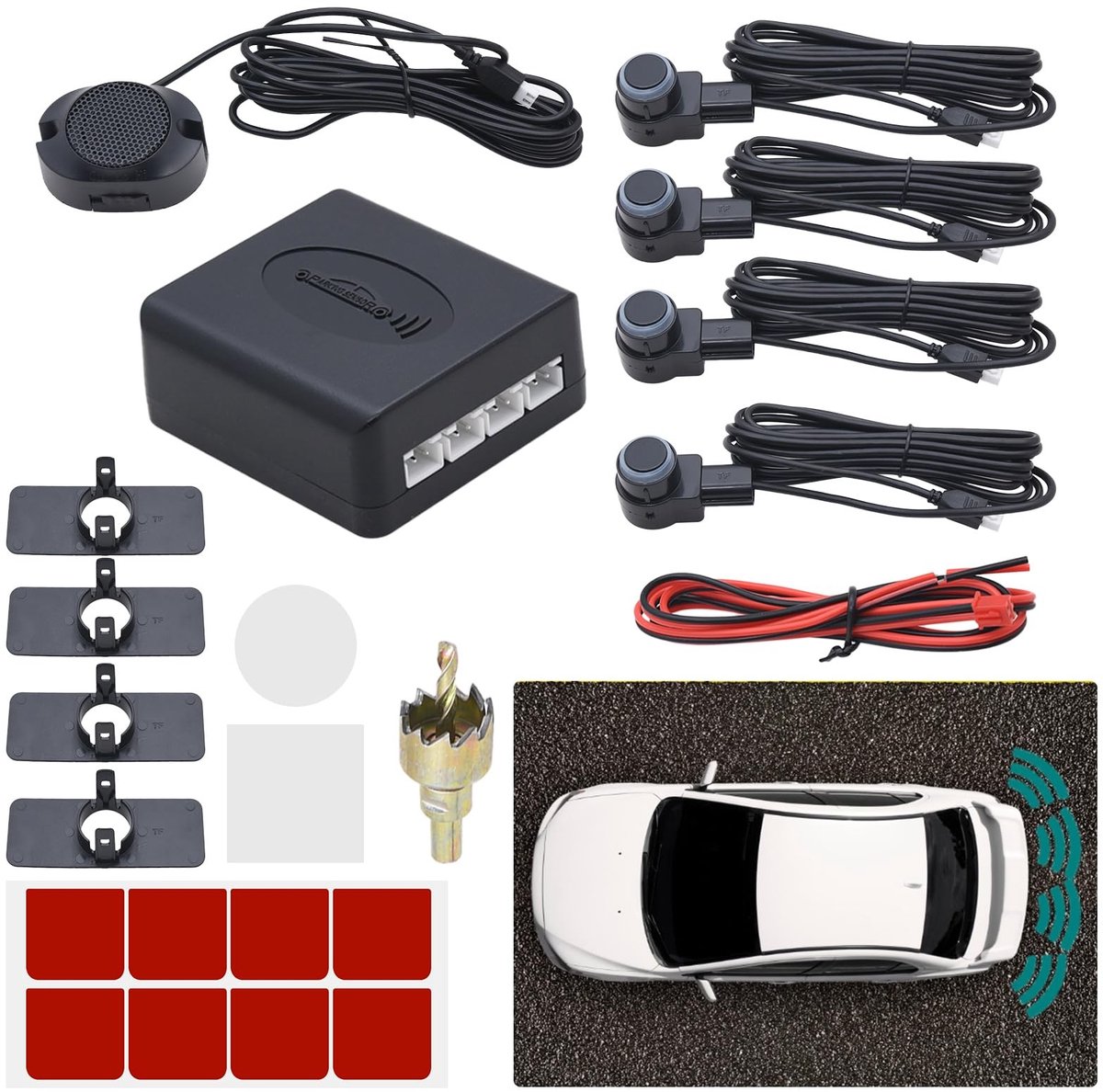 Solidchoice - Universele Parkeersensor met 4 Achterste Sensores
