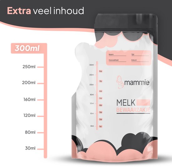 Mammie Moedermelk Bewaarzakjes - 200 Stuks 300ML - met Schenktuit - Extra Groot - BPA vrij - Borstvoeding Bewaarzakje van MAMMIE — afbeelding 3