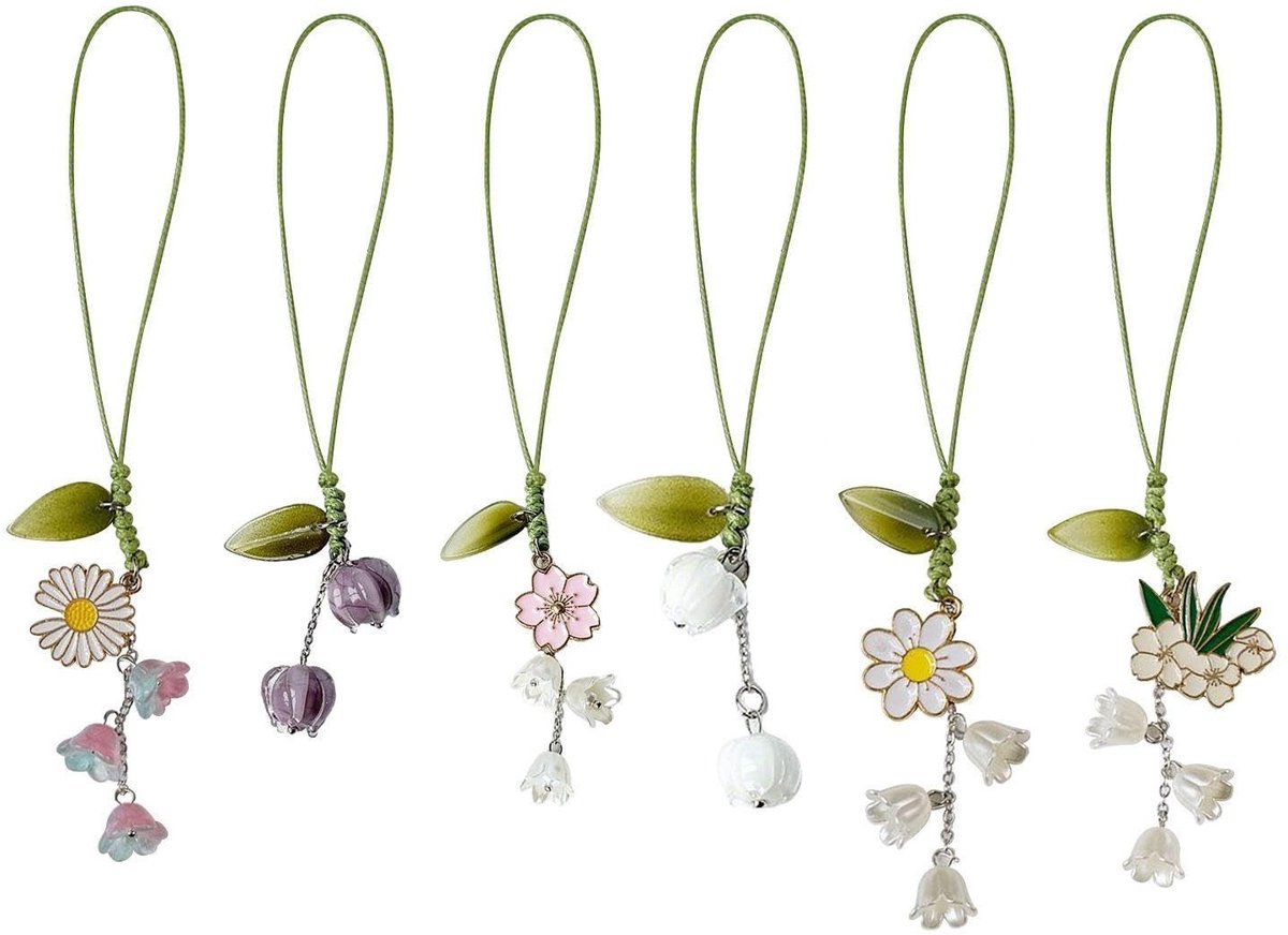 Solidchoice - 6-delige Bloemen Mobiele Telefoon Lanyard Set - Voor Ringen, Tassen en Koptelefoons