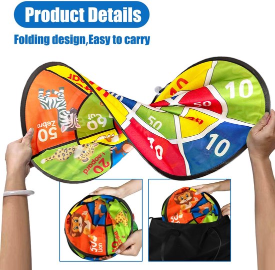 Dubbelzijdig dartbord - Werpspel voor kinderen - Binnen en buiten spelen - Inclusief ballen - 66 cm - Multicolor — afbeelding 2