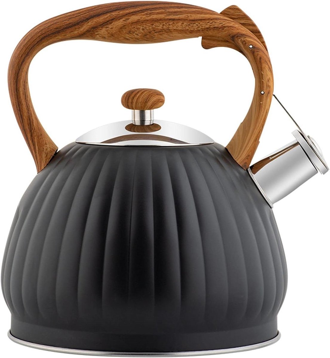 Fluitketel - Waterkoker Keuken - Water Koken - Pompoen Vorm - 3.5L - Zwart