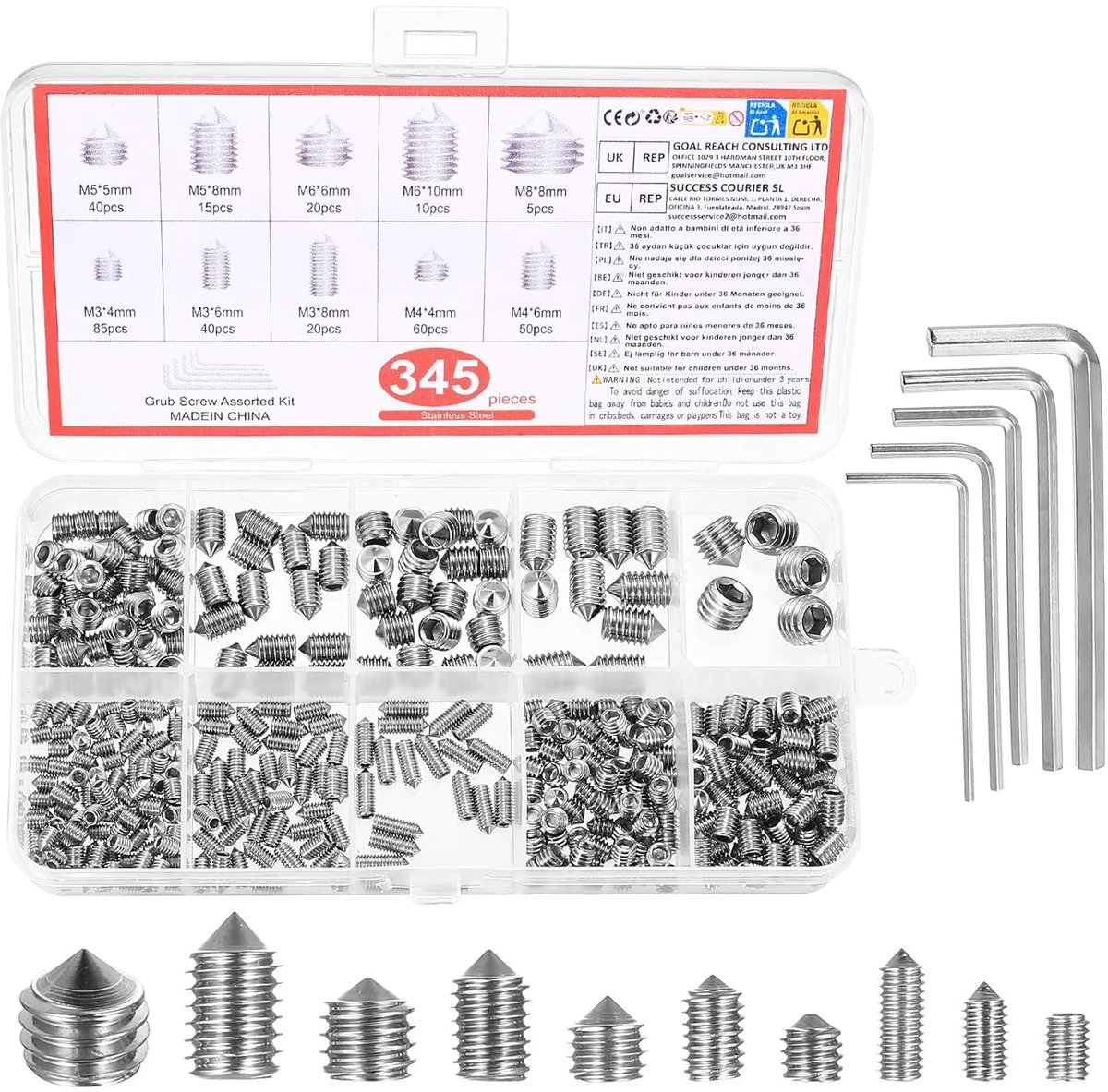 Schoefset Metrisch 345 Stuks - RVS M3 M4 M5 M6 M8 - Hexagonkop - Perfect voor Deurgrepen - SnelShoppen