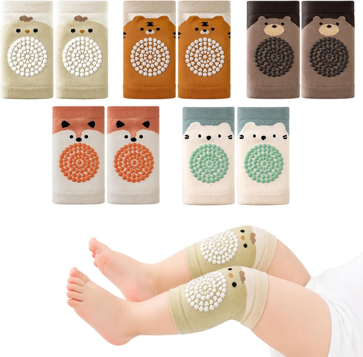 Kniebeschermers voor baby’s - 5 paar voor jongens en meisjes - antislip noppen - ideaal voor kruiptraining - SnelShoppen
