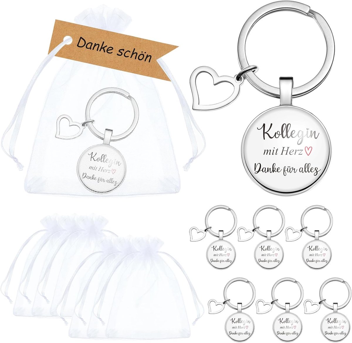 Inspirerende sleutelhangers met hart - 6 stuks - Multicolor - Bedankjes voor collega's - Perfect als afscheidscadeau - SnelShoppen