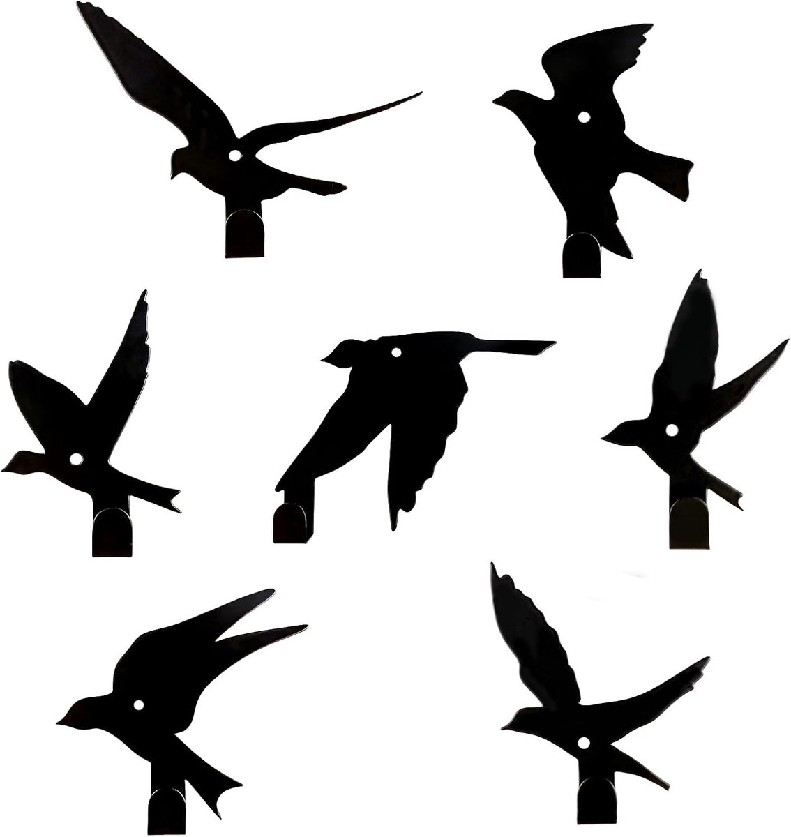 Wandhaak set 7-delig - zwart roestvrij staal - vogelpatroon - stijlvol voor jassen en tassen - SnelShoppen