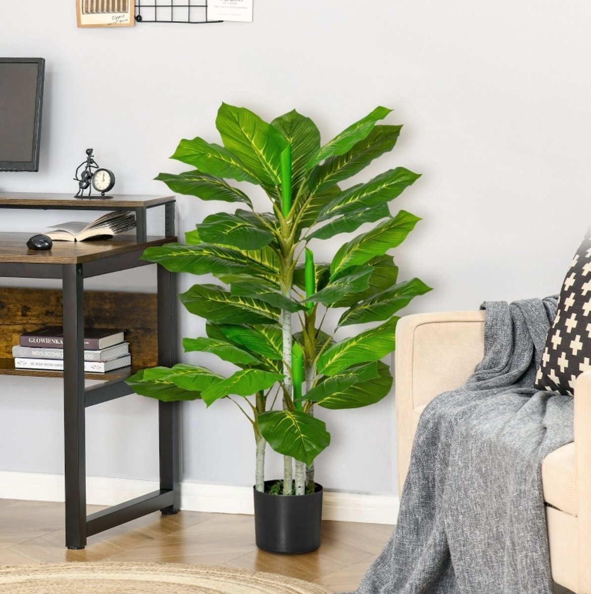 Kunstplant 95 Cm Met 33 Bladeren Met Pot Kunststof Groen Voor Binnen En Buiten Onderhoudsarm Realistisch