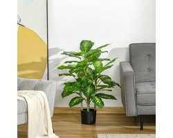 Kunstplant Dieffenbachia 95 Cm Kunststof Groen Met Zwarte Cementpot Voor Binnen En Buiten Onderhoudsvrij En Realistisch