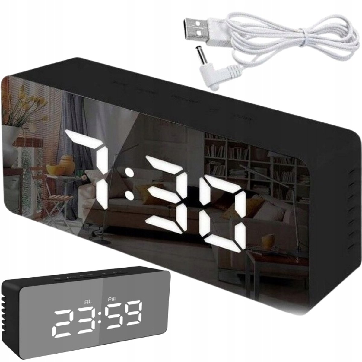 Digitale LED Spiegelwekker met Thermometer & Snooze - Zwart