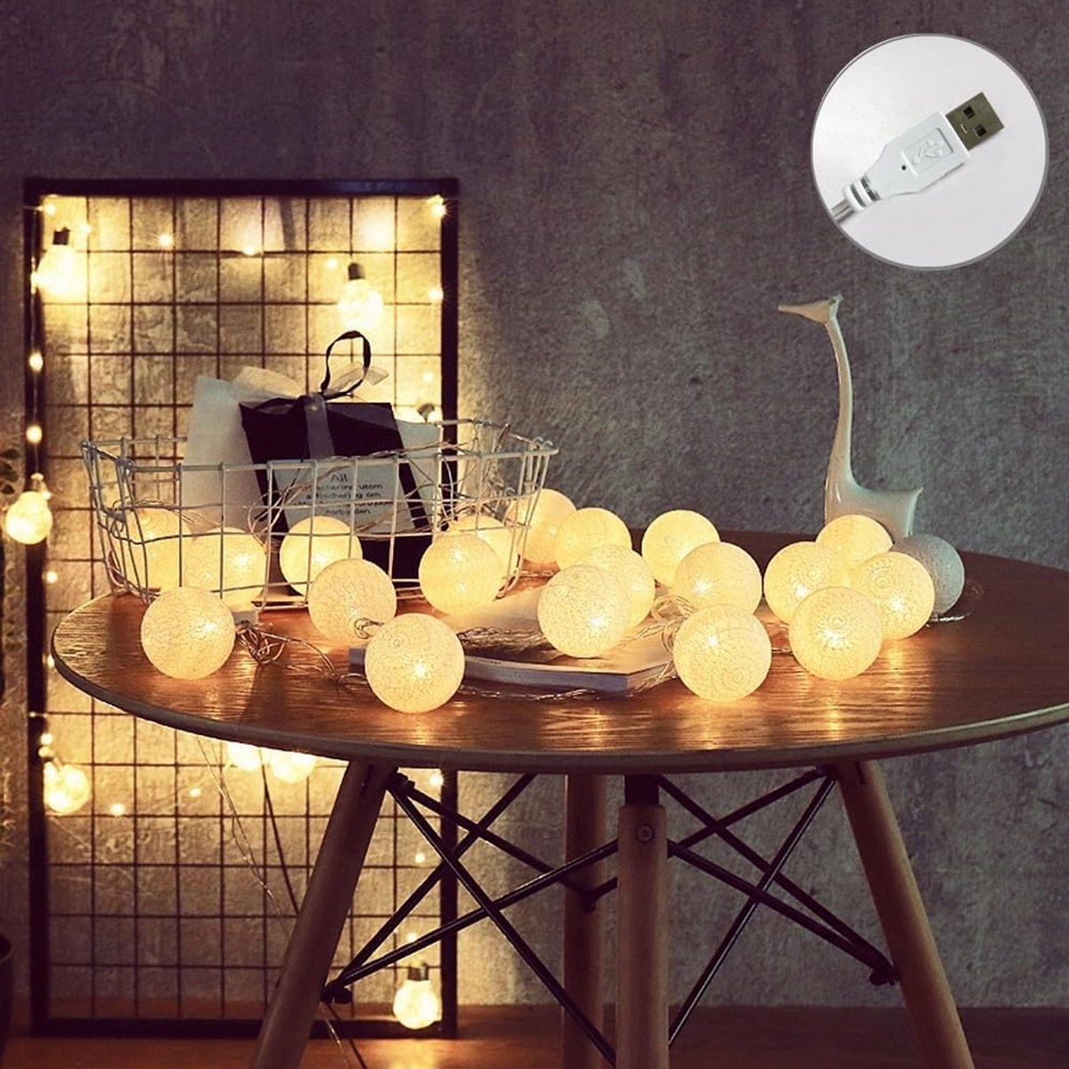 LED Fairy Lights 4 Meter - Katoenen Ballen - USB Aansluiting - Sfeervolle Verlichting voor Kinderen - ShopVlot