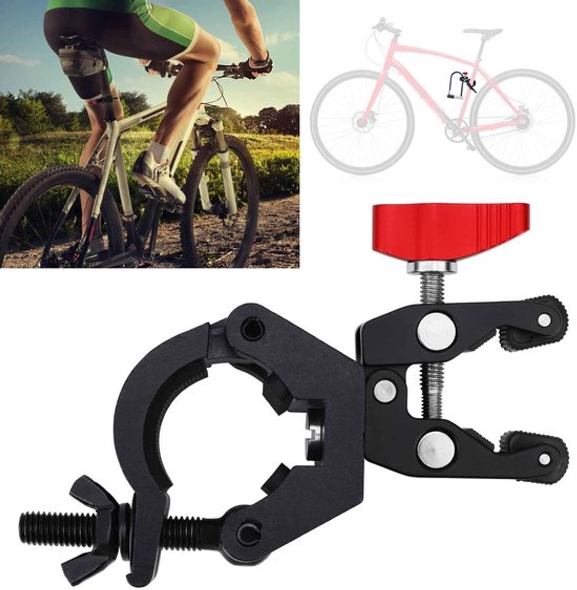U-lock fietsbevestiging, robuuste aluminium fietsslothouder, slotbevestigingsbeugel, stil, past op 12-25 mm beugels, compatibel met Kryptonite en de meeste andere fietssloten.