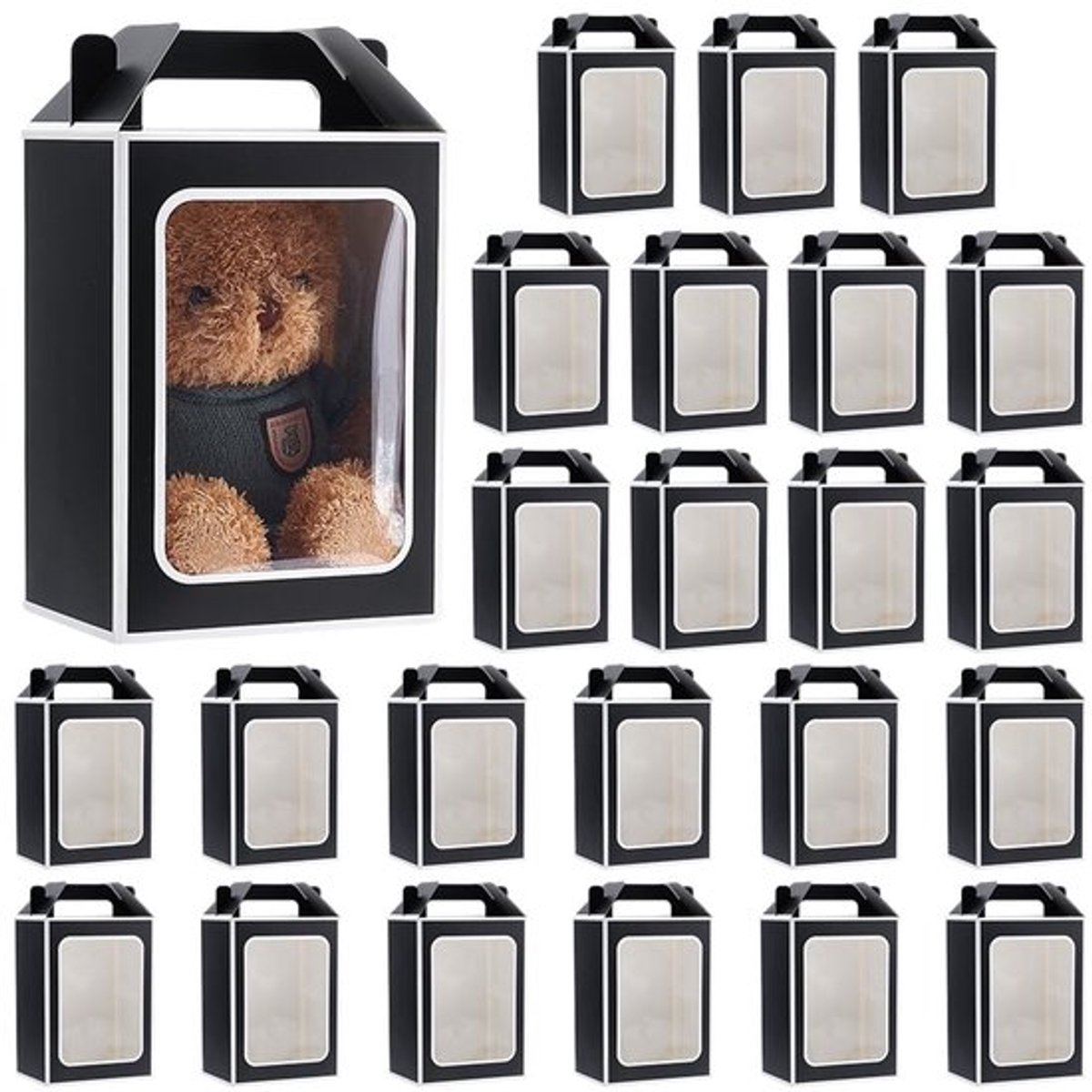 24 Stuks Cadeauzakjes - 25x18x13 cm - Zwart Met Transparant Venster