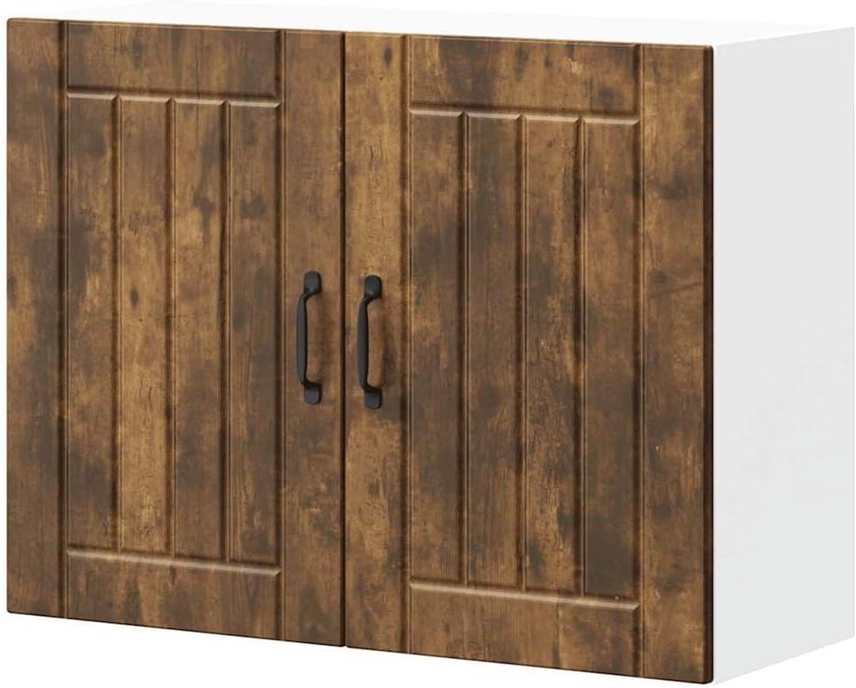 Keukenkast Hout - Wandkast Keukenmeubel - Keuken Organiseren - Glazen Deuren - 80 x 31 x 60 cm - Rookeiken
