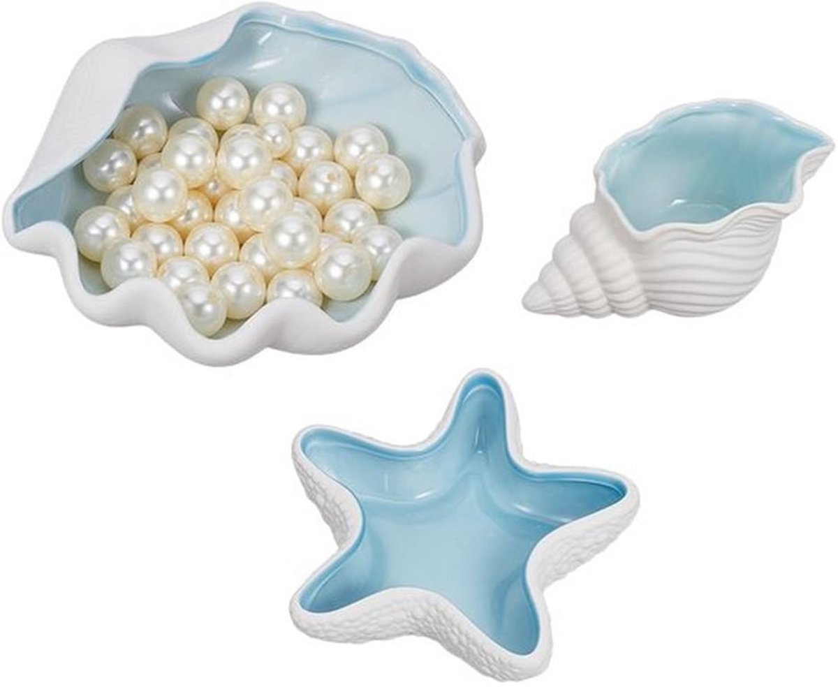 3 stuks 3 stijlen keramische schelpschelp sieradendienblad met oceaanthema sieradenhouder in de vorm van een zeester plat voor ringen halskettingen armbanden sieraden