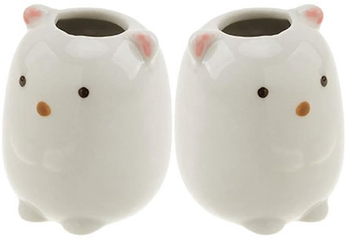 2 stuks Cartoon Houder Tandenborstel Beker Make-up Borstel Houder Mini Tandenborstel Houder Keramisch Multifunctioneel Wit Wattenbol