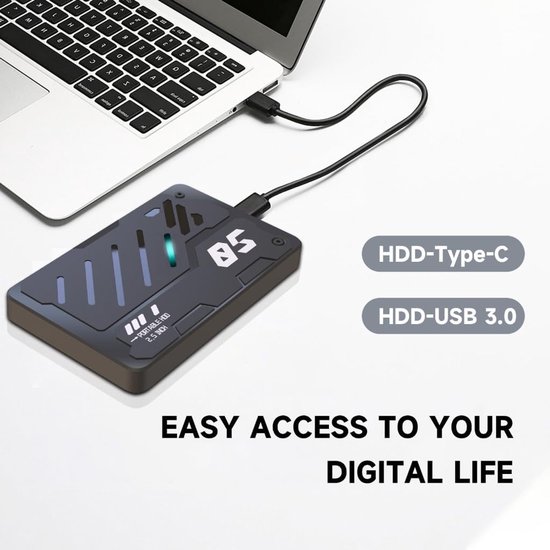 Externe SSD Harde Schijf - Draagbare Opslag - Snelle Bestandsback-ups - Aluminium Legering Behuizing - 2.5 inch - Grijs — afbeelding 3