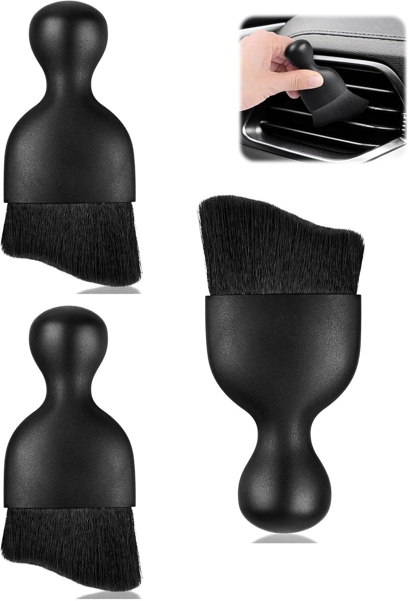 3 stuks stofborstels voor de auto, zachte borstelharen, autoborstel, gebogen design, reinigingskwastje auto, geen - ShopVlot