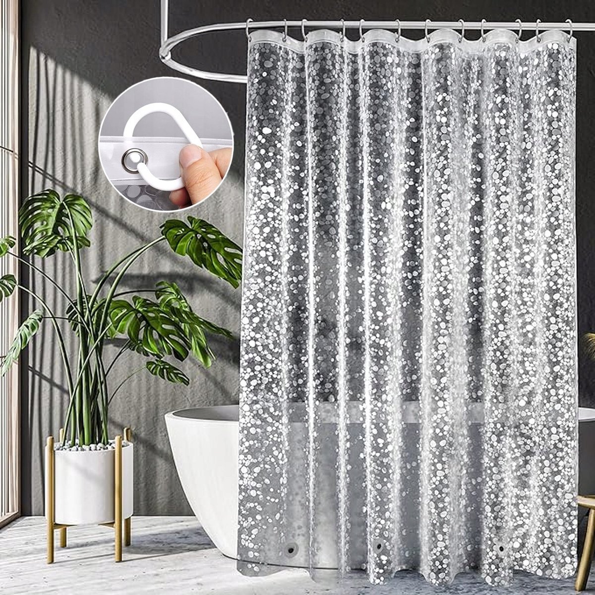 Douchegordijn 180x200cm Transparant 3D Kiezels Waterdicht EVA