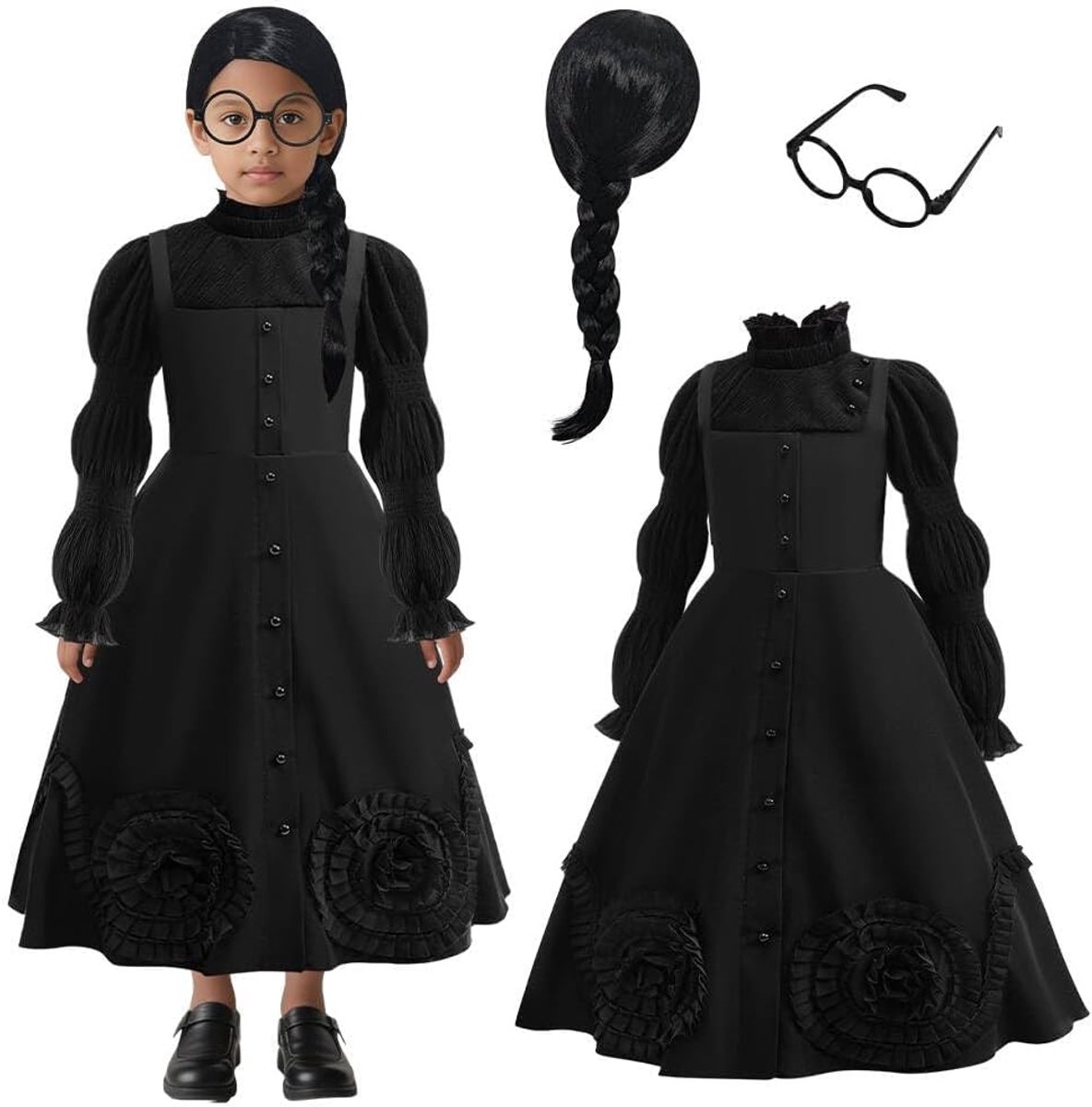 Meisjesjurk zwart - heksen-mesh-outfit - met accessoires - perfect voor feestjes - SnelShoppen